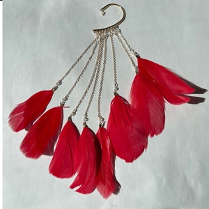 Red Feather Ear Cuff No Piercing Pair Two Piece