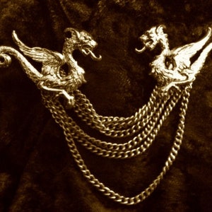 Double Dragon Cloak Clasp gold or silver fibula, cape closure, penannular