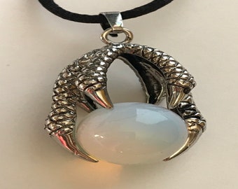 Dragon claw pendant in silver with opalescent glass and 24 inch adjustable cord