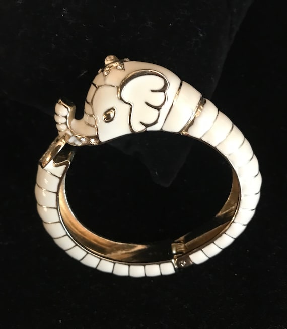 elephant bracelet white enamel hinged