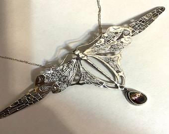 Dragonfly necklace sterling silver with Mystic Topaz