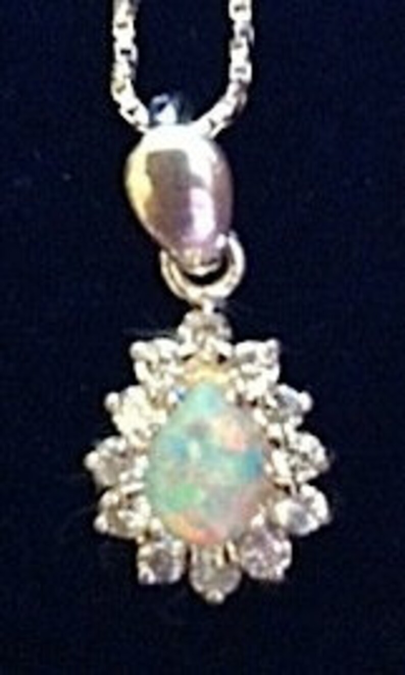 opal pendant with cz/'s and sterling silver