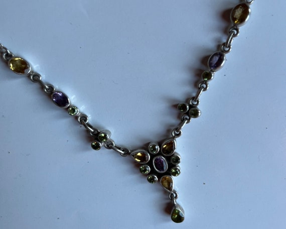 Citrine Amethyst and peridot sterling silver neck… - image 3