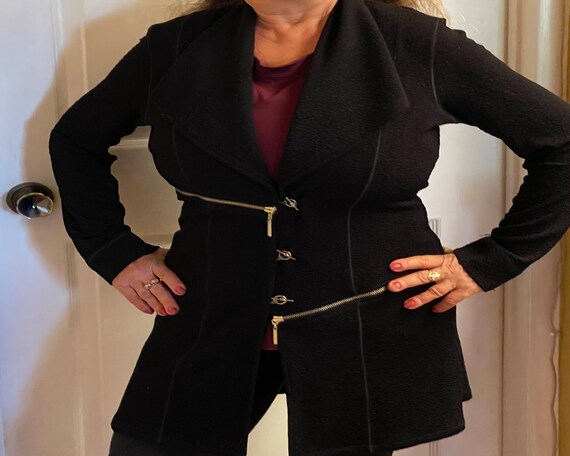 Eva Varro black jacket/coat medium gold zippers - image 1