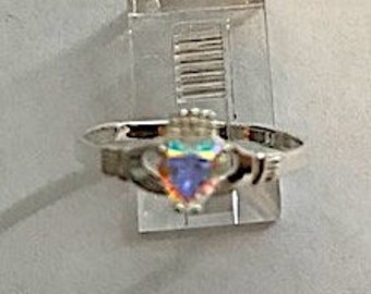 Claddagh ring rainbow topaz sterling silver