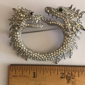 Dragon pin brooch with rhinestones two headed dragon image 3