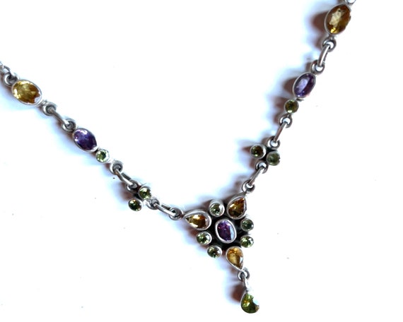 Citrine Amethyst and peridot sterling silver neck… - image 1