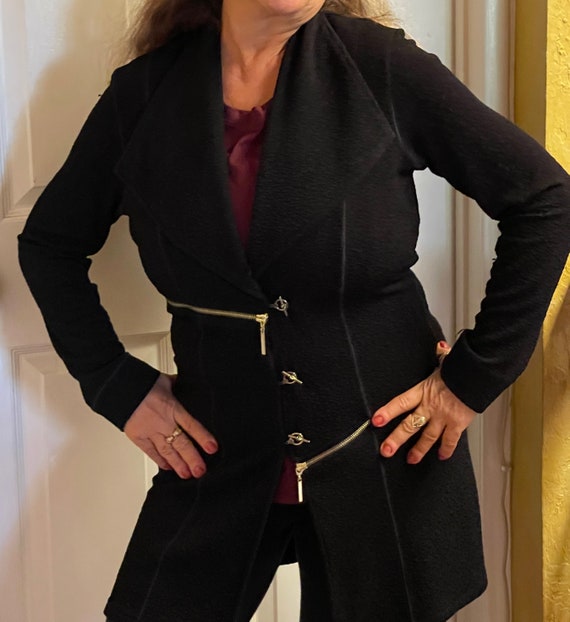 Eva Varro black jacket/coat medium gold zippers - image 5