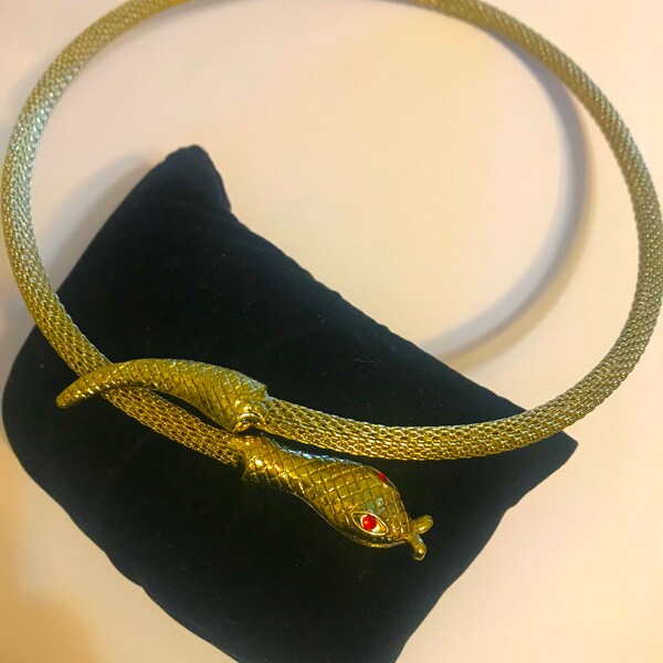 Snake Torque collar necklace choker gold with red eyes adjustable