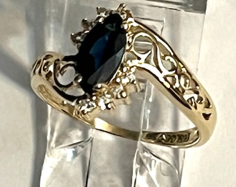 Sapphire ring 14 karat gold  with diamonds size 5