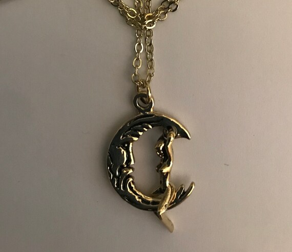 Lady Swinging on Moon Pendant Gold - Etsy
