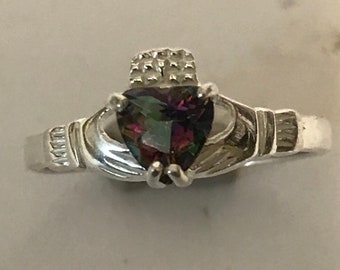 Claddagh ring mystic topaz sterling silver