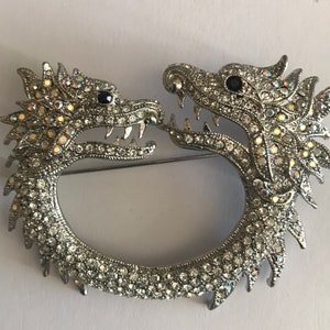 Dragon pin brooch with rhinestones two headed dragon image 5