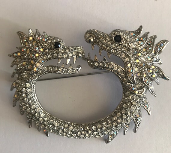Dragon pin  brooch with rhinestones two headed dr… - image 5