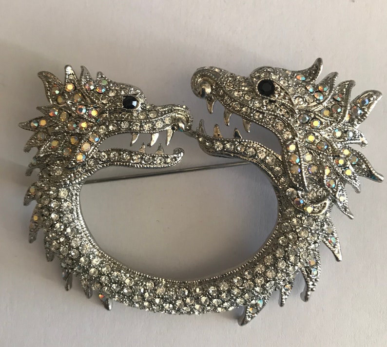 Dragon pin brooch with rhinestones two headed dragon image 5