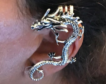 Dragon Ear Wrap, Dragon Ear cuff silver or black
