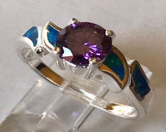 Opal Amethyst eingelegter Sterling Silber Ring