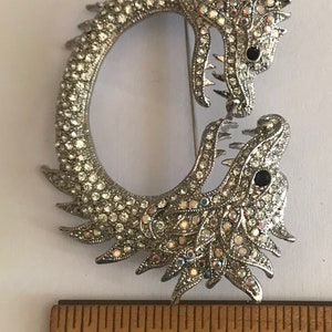 Dragon pin brooch with rhinestones two headed dragon image 4