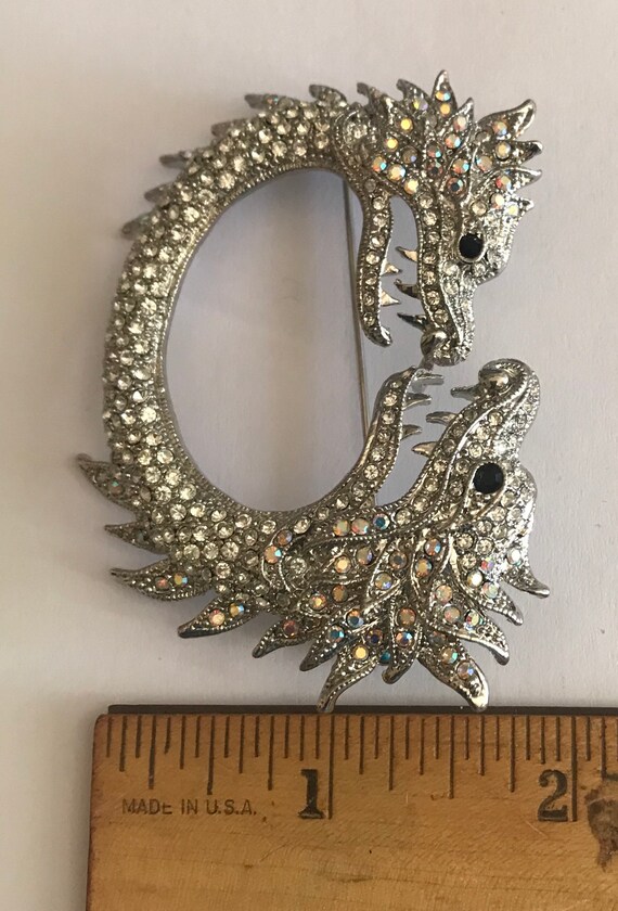 Dragon pin brooch with rhinestones two headed dragon Gem