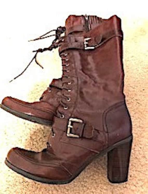 Nine West size 6.5 brown leather lace up boots