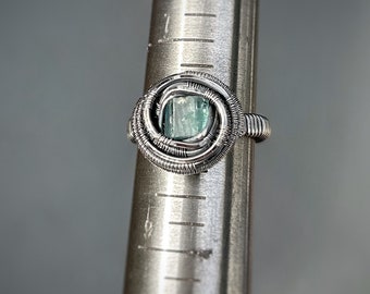 Aquamarine Ring // Size 8 // Oxidized Sterling Silver // Handmade Wire Wrap // Wrapped Ring // Festival Jewelry // Wire Flow // Art