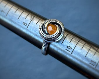 Spessertine Garnet Ring // Size 9 // Oxidized Sterling Silver // Handmade Wire Wrap // Wrapped Ring // Festival Jewelry // Wire Flow // Art