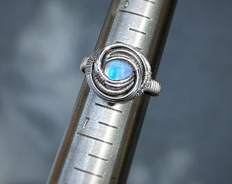 Moonstone Ring // Size 6 // Sterling Silver // Handmade Wire Wrap // Wrapped Ring // Festival Jewelry // Wire Flow // Art