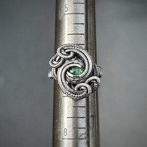 Emerald Ring // Size 6.5 // Sterling Silver // Handmade Wire Wrap // Wrapped Ring // Festival Jewelry // Wire Flow // Art