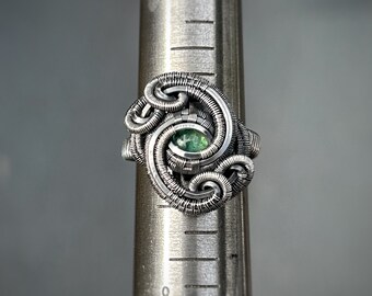 Emerald Ring // Size 6.5 // Sterling Silver // Handmade Wire Wrap // Wrapped Ring // Festival Jewelry // Wire Flow // Art