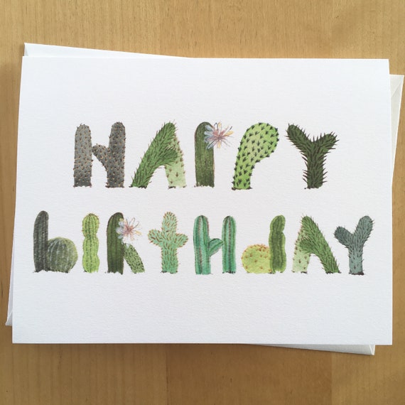 Carte De Voeux Joyeux Anniversaire Cactus Etsy