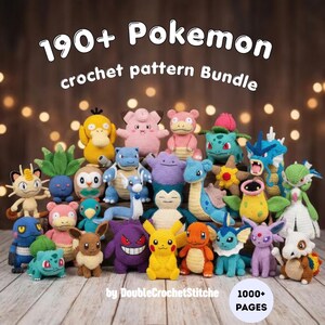 ポケモンをモチーフにしたかぎ針編みパターン集（PDF）190種類以上 – メガあみぐるみパック、ピカチュウ、カイリュー、イーブイ、ゲンガー、ゼニガメなど、英語パターン