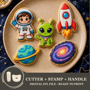 Space Adventure Cookie Cutter & Stamp STL Bundle, 5 Cosmic Designs, 3D Print Files