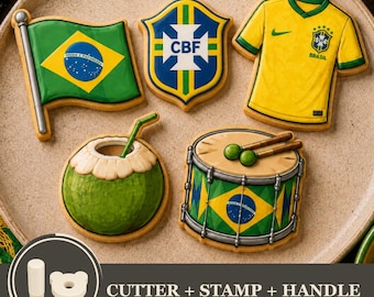 Paquete de archivos STL para cortar galletas y estampar con la imagen de la selección brasileña de fútbol, 5 diseños, archivos para impresión 3D.