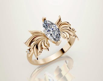 Aeris: Butterfly-Inspired Marquise Lab-Grown Diamond Engagement Ring | Nature-Inspired Fantasy Ring