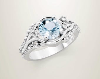 Nerea: Ocean-Inspired Blue Lab-Grown Diamond Engagement Ring | Wave-Inspired Nature Ring