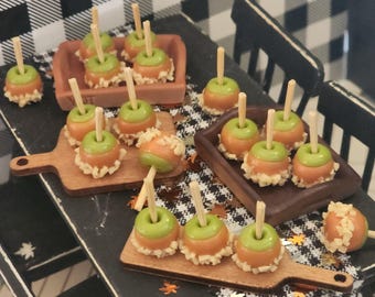 Autumn Farmhouse Collection | Miniature Caramel Apples with Chopped Nuts | 1:12 scale | Limited Time Only