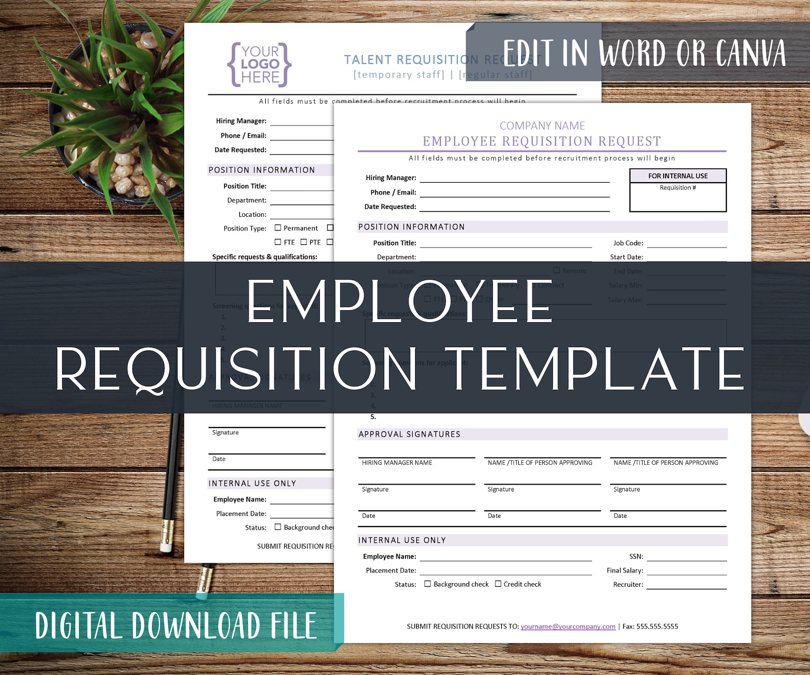 Employee Requisition Form Template: HR Hiring Process (8.5x11 Word, PDF ...