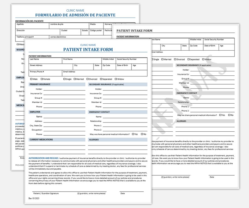Patient Intake Form Template: Clinic Healthcare (PDF & Word) - Etsy