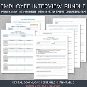Applicant Interview Bundle Template | Interview Questions | Agenda | Schedule | Interview Evaluation | Instant Download|Editable Word|8.5x11