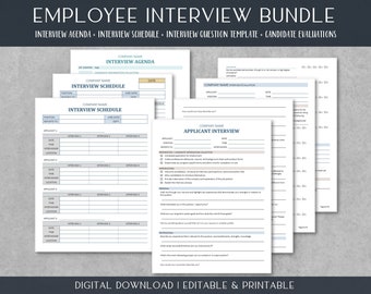 Applicant Interview Bundle Template | Interview Questions | Agenda | Schedule | Interview Evaluation | Instant Download|Editable Word|8.5x11
