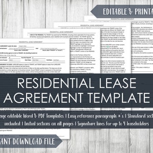 Residential Lease Agreement Template | Rental Contract | Landlord Forms | Printable Instant Download | Editable | Word | PDF | 8.5&quot; x 11&quot;