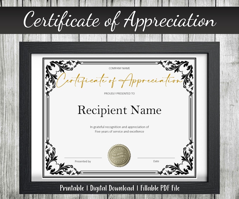 Certificate of Appreciation | Fillable PDF File | Editable & Printable ...