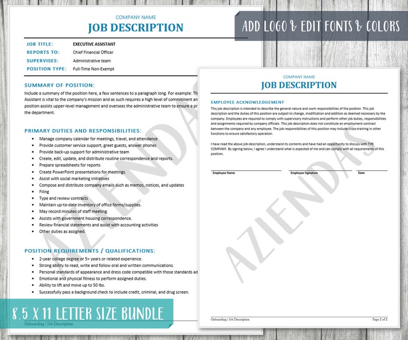 Employee Job Description Template HR Onboarding Templates Etsy