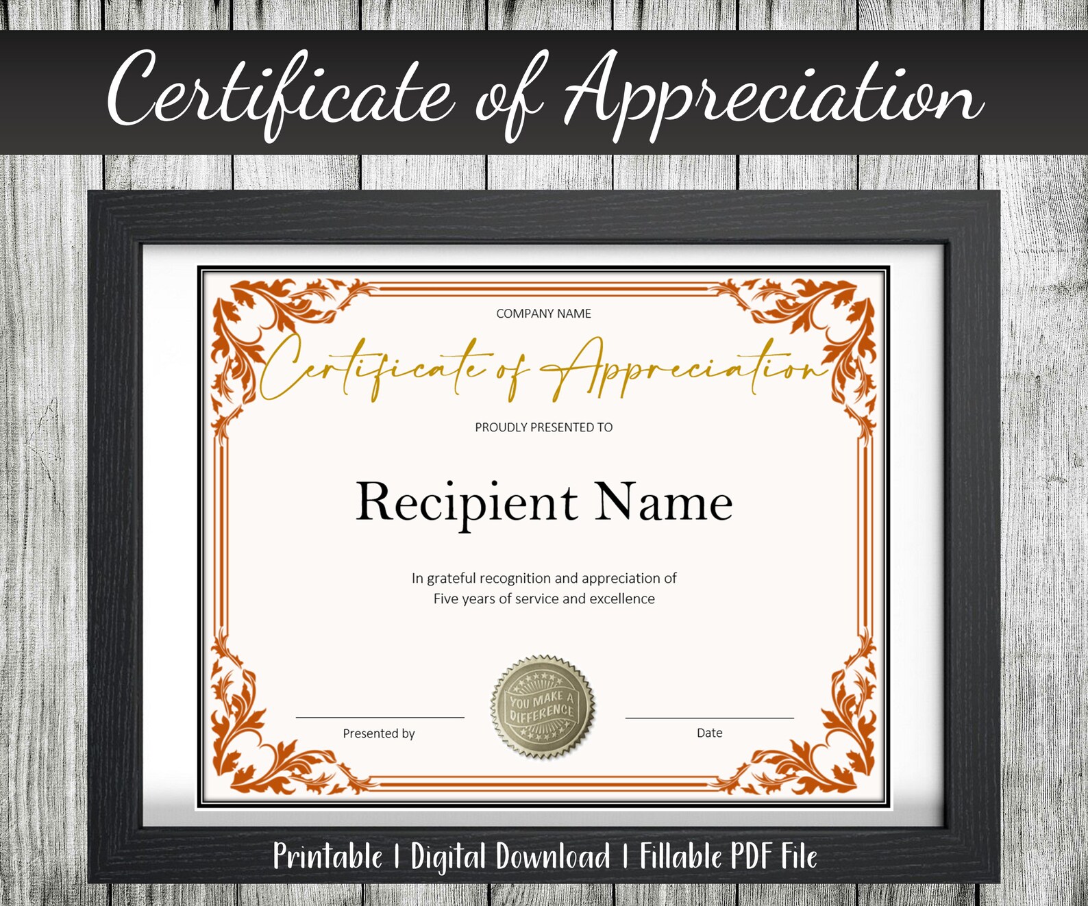 Certificate of Appreciation | Fillable PDF File | Editable & Printable ...