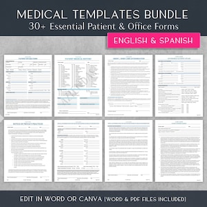 Medical Patient Intake Bundle | 30+ Form Templates | English, Spanish | Healthcare Templates | Medical History | HIPAA| 8.5x11