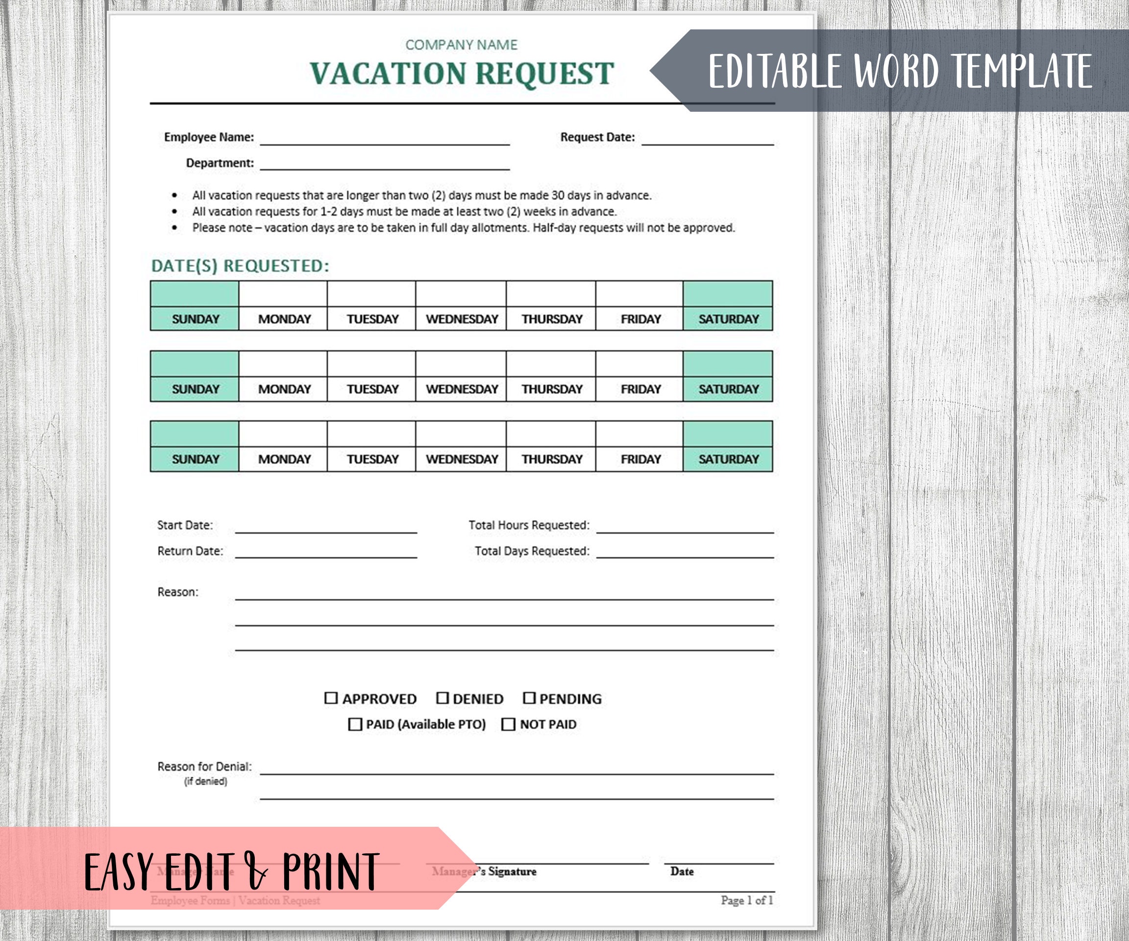 Employee Vacation Request Template Human Resources Employee Time off Employee Vacation Request Template Human Resources Employee Time off