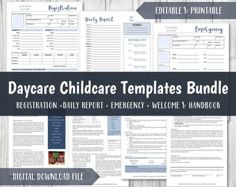 Daycare Enrollment Forms Bundle | Childcare Templates | Editable Word | PDF | Welcome & Handbook | Registration | Daily Report | 8.5x11