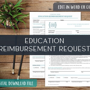 Employee Education Reimbursement Request Form Template | Training Expenses | Courses | Professional Development | Human Resources | Word