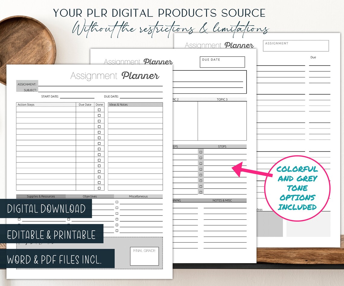 Printable Assignment Planner Bundle: Class Project Study (PDF Digital ...