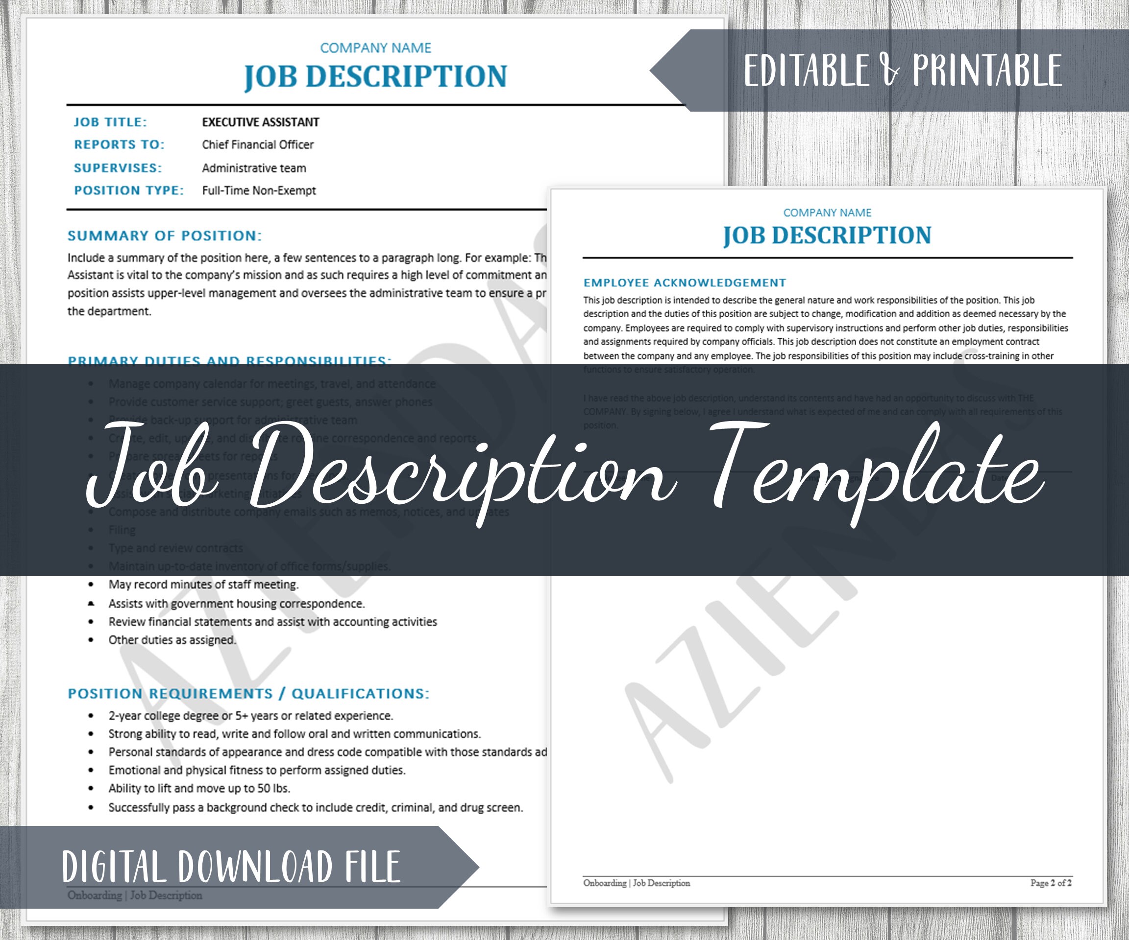 Employee Job Description Template HR Onboarding Templates - Etsy Israel